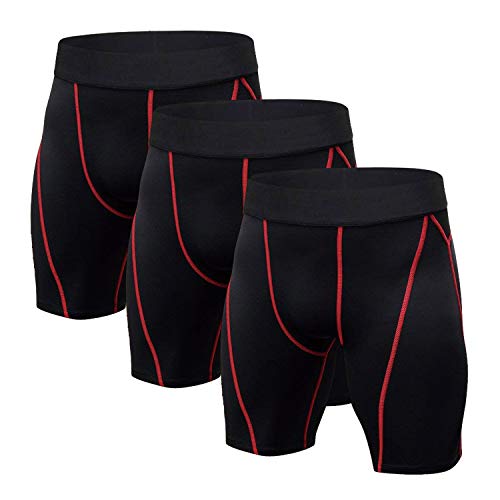 Niksa Mallas Cortas Running Hombre Pantalones Cortos de Compresión para Deporte, Fitness, Gym Negro Rojo XL