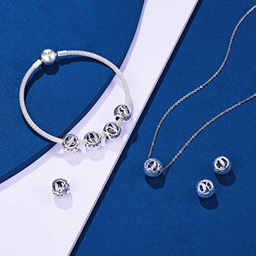 NINGAN Abalorios Charms Colgantes de Alfabeto Cuentas Plata de Ley 925 con Circonita cúbica Transparente Compatible con Pulsera Pandora & Europeo, Charms de Letra para Mujer Niña (Letra M)