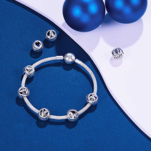 NINGAN Abalorios Charms Colgantes de Alfabeto Cuentas Plata de Ley 925 con Circonita cúbica Transparente Compatible con Pulsera Pandora & Europeo, Charms de Letra para Mujer Niña (Letra M)