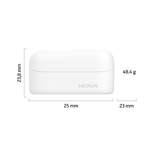 Nokia BH-405 Power Earbuds Lite True Auriculares Inalámbricos, 35Hrs de Reproducción, IPX7 a Prueba de Agua, Compatible con Bluetooth, Estuche Compacto de Carga Inalámbrica, Neve Blanco