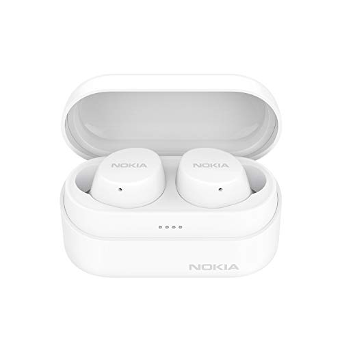 Nokia BH-405 Power Earbuds Lite True Auriculares Inalámbricos, 35Hrs de Reproducción, IPX7 a Prueba de Agua, Compatible con Bluetooth, Estuche Compacto de Carga Inalámbrica, Neve Blanco