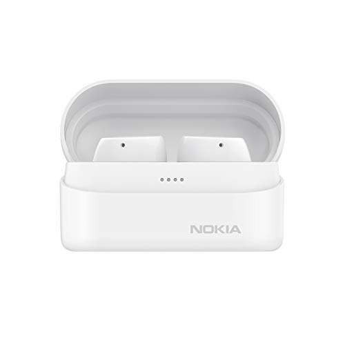 Nokia BH-405 Power Earbuds Lite True Auriculares Inalámbricos, 35Hrs de Reproducción, IPX7 a Prueba de Agua, Compatible con Bluetooth, Estuche Compacto de Carga Inalámbrica, Neve Blanco