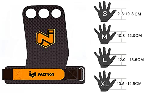 Nova imboxs Calleras para Cross Training - Grips 3H Fibra de Carbono - Guantes para Cross Training Agarre y Protector de Mano - Hombres y Mujeres en Deportes de Fitness Calistenia Halterofilia (L)