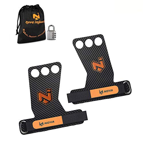 Nova imboxs Calleras para Cross Training - Grips 3H Fibra de Carbono - Guantes para Cross Training Agarre y Protector de Mano - Hombres y Mujeres en Deportes de Fitness Calistenia Halterofilia (L)