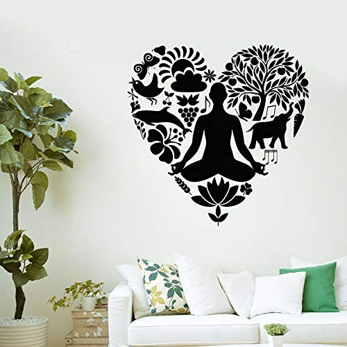 NSRJDSYT Calcomanía de Pared Yoga Estilo de Vida Saludable Nutrición Amor Vinilo Etiqueta de la Ventana Postura de Yoga Sala de meditación Decoración Interior Arte Mu 42x42cm