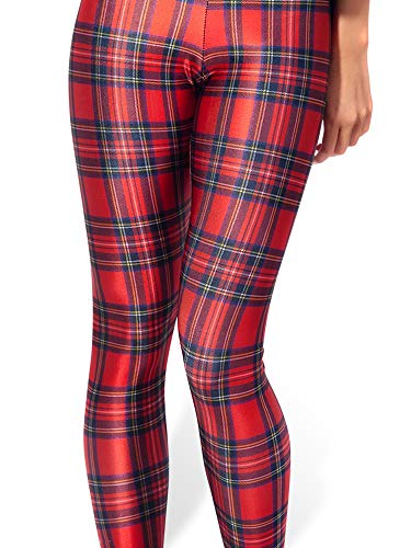 Nuofengkudu Mujer Estampados Leggins Largos Elasticos Cintura Alta Lisos Mallas Deporte Colores Hippie Transpirable Push up Yoga Pantalones (Rojo Tartan,Talla única)