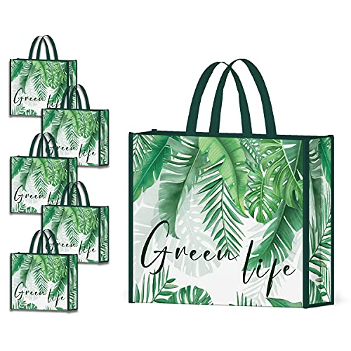 NymphFable 5 Pcs Tote Bag Reutilizables Verde Hojas de Palma Bolsas para Comestibles Grande Bolsa Compra