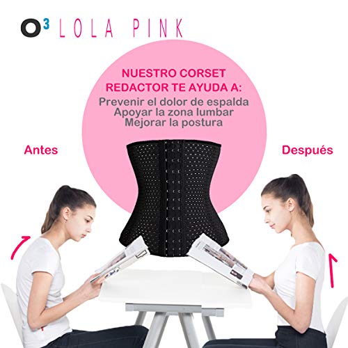 O³ Corset Reductor Adelgazante Mujer – Tallas S – XXXL | Fajas Reductoras Adelgazantes para Body Mujer Lola Pink– Fajas Colombianas Cómodas y Ligeras – Negro S/36