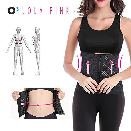 O³ Corset Reductor Adelgazante Mujer – Tallas S – XXXL | Fajas Reductoras Adelgazantes para Body Mujer Lola Pink– Fajas Colombianas Cómodas y Ligeras – Negro S/36