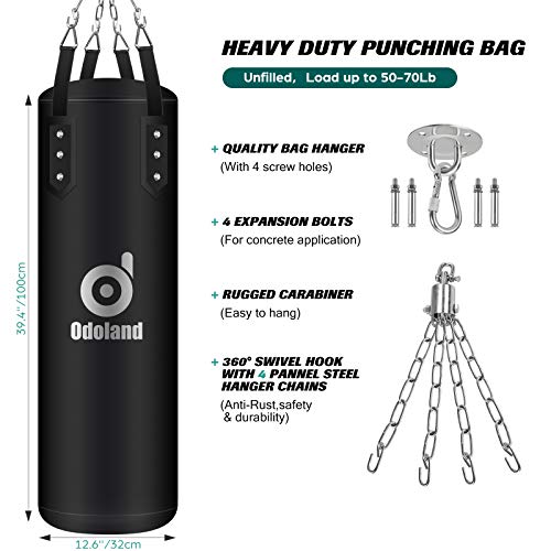 Odoland Saco de Boxeo, Punching Bag Sin Relleno 100cm con Guantes de Boxeo, Boxing Reflex Ball, Vendas Boxeo, Cuerda para Saltar y Cadena, Kit de Boxeo para Entrenamiento Kick Boxing Artes Marciales