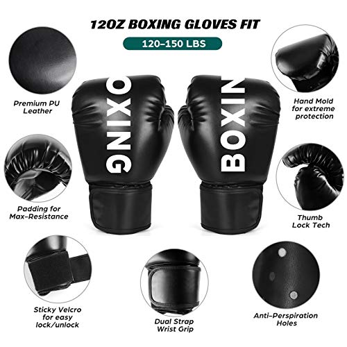 Odoland Saco de Boxeo, Punching Bag Sin Relleno 100cm con Guantes de Boxeo, Boxing Reflex Ball, Vendas Boxeo, Cuerda para Saltar y Cadena, Kit de Boxeo para Entrenamiento Kick Boxing Artes Marciales