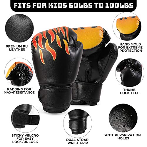 Odoland Saco de Boxeo Set 7-In-1 para Niños Sin Relleno, Saco de Boxeo Pesado con Guantes de Boxeo de 6 oz y Mangas Protectoras para Manos Cadenas para Colgar y Gancho, Nero