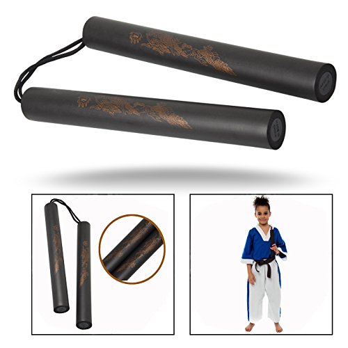 OFKPO Nunchaku de Espuma con Cable para Aprender y Entrenar sin Peligro,Negro