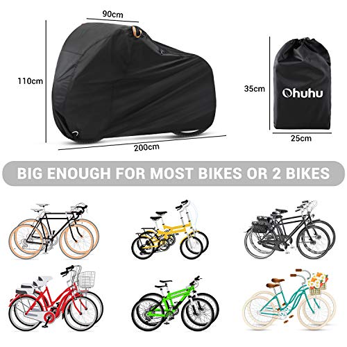 Ohuhu Funda Bicicleta, Nylón 210T 200 x 110 x 90 cm Anti Polvo Resistente al Agua a Prueba de UV Cubierta Bicicleta, Puede acomodar Dos Bicicleta de Montaña y Bicicleta de Carretera