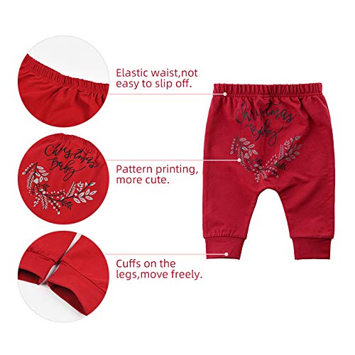 Oneiric P Pantalones para bebé, pantalones harén, pantalones bombachos de jogging con cintura elástica de algodón con estampado de tirantes, elásticos y transpirables, para niños y niñas rojo 66 cm