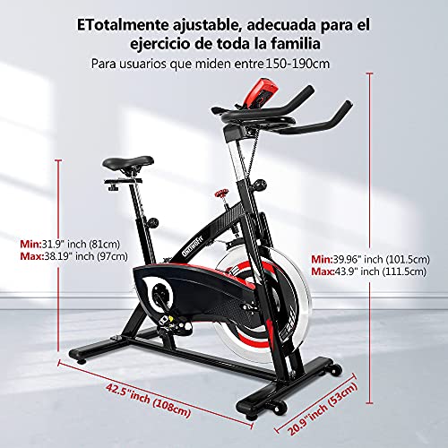 ONETWOFIT Bicicletas Estaticas, bicicleta estática con volante reforzado de 20KG y accionamiento silencioso por correa, bicicleta de entrenamiento de fitness para el gimnasio en casa OT319