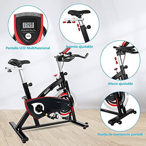 ONETWOFIT Bicicletas Estaticas, bicicleta estática con volante reforzado de 20KG y accionamiento silencioso por correa, bicicleta de entrenamiento de fitness para el gimnasio en casa OT319