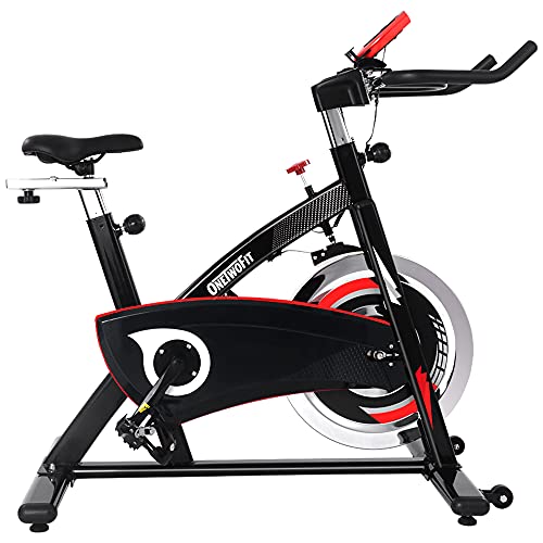 ONETWOFIT Bicicletas Estaticas, bicicleta estática con volante reforzado de 20KG y accionamiento silencioso por correa, bicicleta de entrenamiento de fitness para el gimnasio en casa OT319