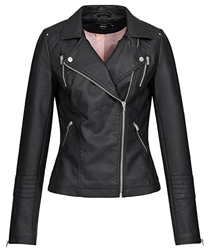 Only ONLGEMMA Faux Leather Biker OTW Noos Chaqueta, Negro (Black Black), 38 para Mujer