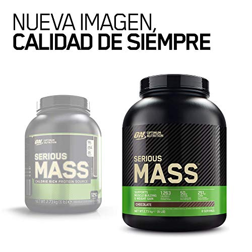 Optimum Nutrition Serious Mass Proteina en Polvo, Mass Gainer Alto en Proteína, con Vitaminas, Creatina y Glutamina, Chocolate, 8 Porciones, 2,73kg, Embalaje Puede Variar