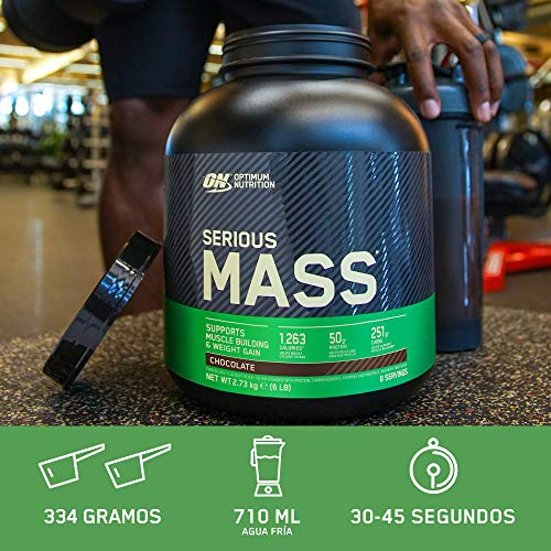 Optimum Nutrition Serious Mass Proteina en Polvo, Mass Gainer Alto en Proteína, con Vitaminas, Creatina y Glutamina, Chocolate, 8 Porciones, 2,73kg, Embalaje Puede Variar