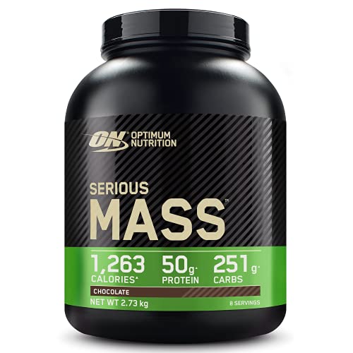 Optimum Nutrition Serious Mass Proteina en Polvo, Mass Gainer Alto en Proteína, con Vitaminas, Creatina y Glutamina, Chocolate, 8 Porciones, 2,73kg, Embalaje Puede Variar