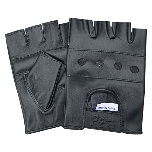 Orime - Guantes sin Dedos de Piel Auténtica Suave de Calidad para Entrenamiento con Pesas, Ciclismo, Silla de Ruedas, Culturismo, Levantamiento de Peso o Gimnasio. Negro, Marrón Tostadoross - Negro, Mediana