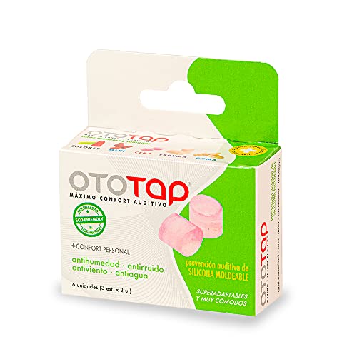 Ototap Tapones Para Oídos De Silicona Moldeables,Aislantes,Cómodos Y Reutilizables.Especiales Para Natación O Protección Contra Agua O Ruidos Fuertes.Con Estuche De Viaje, color Rosa,6 Unidades