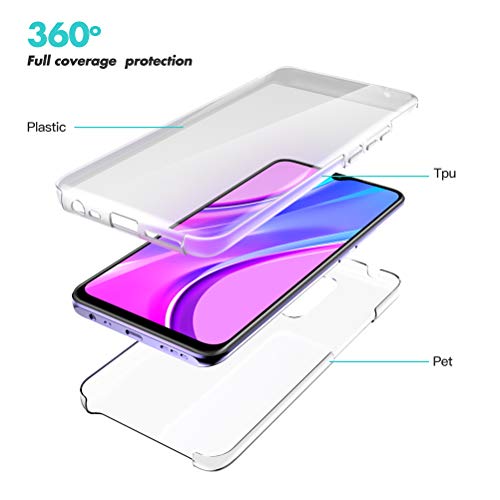 Oududianzi Funda para Xiaomi Redmi 9, 360 Grados Protección Diseñada, Transparente Ultrafino Silicona TPU Frente y PC Back Carcasa Belleza Original Funda de Doble Protección - Transparente