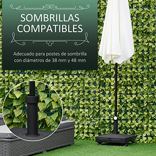 Outsunny Base de Sombrilla con 4 Ruedas Bloqueables Soporte de Parasol Rellenable de Arena 18 kg o Agua 16 kg para Jardín Patio Terraza 45x45x9 cm Negro