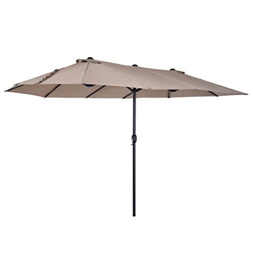 Outsunny Sombrilla Doble Parasol Grande 4.6x2.7m Sombrilla Jardín Patio con Manivela Manual Resistente al Agua y Protección Solar UV para Terraza Playa Piscina Café