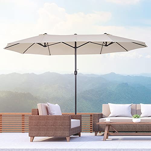 Outsunny Sombrilla Parasol Doble para Jardín 4,6x2,7x2,4 m Sombrilla Gigante Anti UV con Manivela para Exterior Patio Terraza Piscina Color Beige