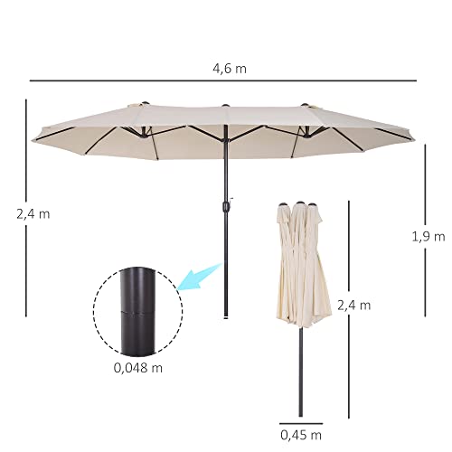 Outsunny Sombrilla Parasol Doble para Jardín 4,6x2,7x2,4 m Sombrilla Gigante Anti UV con Manivela para Exterior Patio Terraza Piscina Color Beige