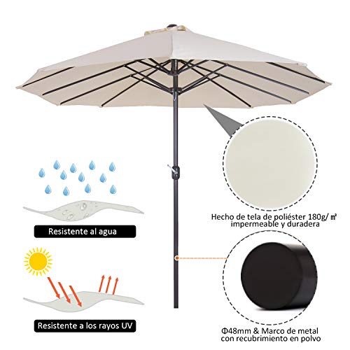 Outsunny Sombrilla Parasol Doble para Jardín 4,6x2,7x2,4 m Sombrilla Gigante Anti UV con Manivela para Exterior Patio Terraza Piscina Color Beige