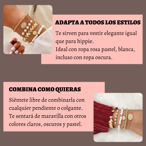 Pack De 5 Pulseras Estilo Bohemio | Brazalete Ajustable Dorado Para Niñas, Adolescentes Y Mujeres | Accesorios De Bisutería Con Diseños Originales Para Regalos