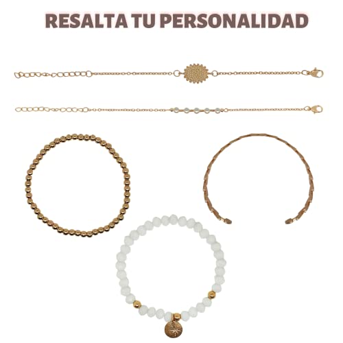 Pack De 5 Pulseras Estilo Bohemio | Brazalete Ajustable Dorado Para Niñas, Adolescentes Y Mujeres | Accesorios De Bisutería Con Diseños Originales Para Regalos