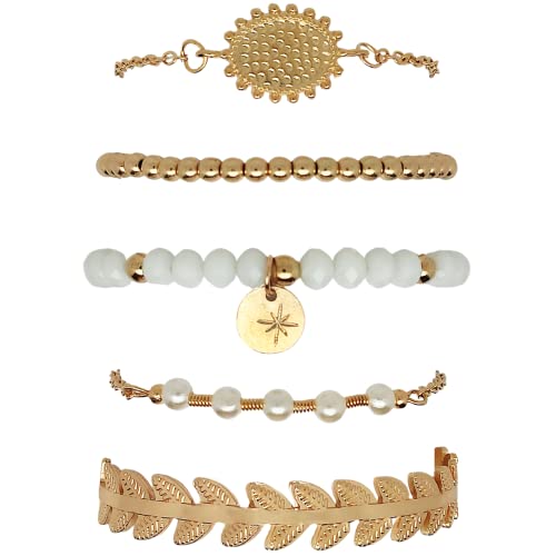 Pack De 5 Pulseras Estilo Bohemio | Brazalete Ajustable Dorado Para Niñas, Adolescentes Y Mujeres | Accesorios De Bisutería Con Diseños Originales Para Regalos