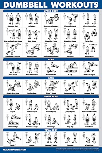 Palace Learning Póster de ejercicios de entrenamiento con mancuernas, laminado, guía de entrenamiento con pesas | Tabla de gimnasio en casa | Doble cara – 45,7 x 68,5 cm, 18" x 27", LAMINATED