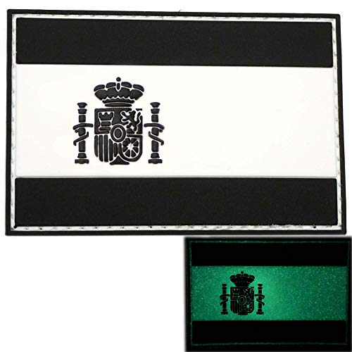 Parche de Bandera España Brillante por la noche. Parches militares para chaleco táctico lastrados de crossfit con ganchos adhesivos con pintura fluorescente en la oscuridad - 75 x 50 mm