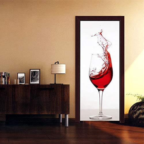 Pegatinas Puertas Adhesivo Interiores 3D Bar Copa de Vino Etiqueta de la Puerta de Vinilo Autoadhesivo murales Impermeables Dormitorio decoración del hogar Cartel refrigerador 30.3x78.7 Pulgadas