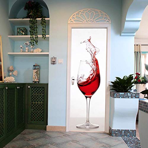 Pegatinas Puertas Adhesivo Interiores 3D Bar Copa de Vino Etiqueta de la Puerta de Vinilo Autoadhesivo murales Impermeables Dormitorio decoración del hogar Cartel refrigerador 30.3x78.7 Pulgadas