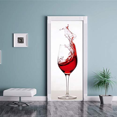 Pegatinas Puertas Adhesivo Interiores 3D Bar Copa de Vino Etiqueta de la Puerta de Vinilo Autoadhesivo murales Impermeables Dormitorio decoración del hogar Cartel refrigerador 30.3x78.7 Pulgadas