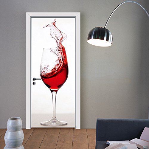 Pegatinas Puertas Adhesivo Interiores 3D Bar Copa de Vino Etiqueta de la Puerta de Vinilo Autoadhesivo murales Impermeables Dormitorio decoración del hogar Cartel refrigerador 30.3x78.7 Pulgadas