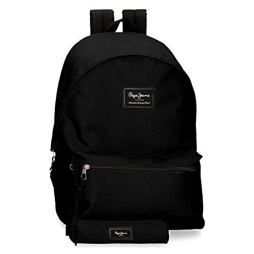 Pepe Jeans Aris Mochila para Portátil 15,6" + Estuche Escolar Negro 31x44x17,5 cms Poliéster 23.87L