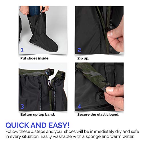 PERLETTI - Cubrecalzados Impermeables Negros Altos - Cubrezapatillas Reflectantes Antideslizantes - Galochas Lluvia Nieve - Protectores Zapatos PVC Resistentes y Reutilizables (L 43/45, Camuflaje)