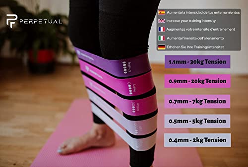 PERPETUAL Bandas Elásticas Musculación Resistencia (Pack de 5) Cintas Gomas Colores Fitness Yoga Pilates Ejercicios Entrenamiento Piernas Glúteos Minibands Hombre Mujer