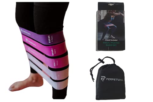 PERPETUAL Bandas Elásticas Musculación Resistencia (Pack de 5) Cintas Gomas Colores Fitness Yoga Pilates Ejercicios Entrenamiento Piernas Glúteos Minibands Hombre Mujer