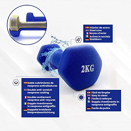 PERPETUAL Mancuernas 1KG (2 Unidades) Neopreno Pesas Ligeras Pequeñas Hexagonales Pilates Hombre Mujer Ejercicio Gimnasio Casa Fitness Dumbbell