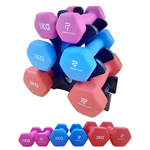 PERPETUAL Mancuernas 1KG (2 Unidades) Neopreno Pesas Ligeras Pequeñas Hexagonales Pilates Hombre Mujer Ejercicio Gimnasio Casa Fitness Dumbbell