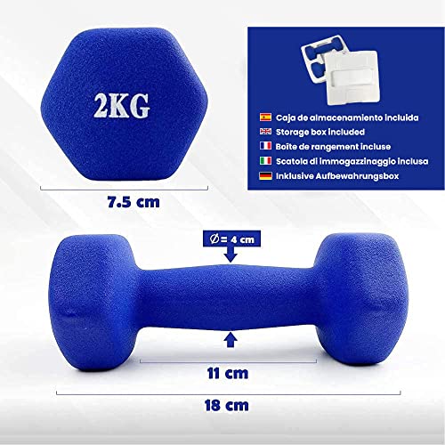 PERPETUAL Mancuernas 2KG (2 Unidades) Neopreno Pesas Ligeras Pequeñas Hexagonales Pilates Hombre Mujer Ejercicio Gimnasio Casa Fitness Dumbbell